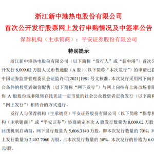 新中港：回拨后网上发行最终中签率为0.0402%